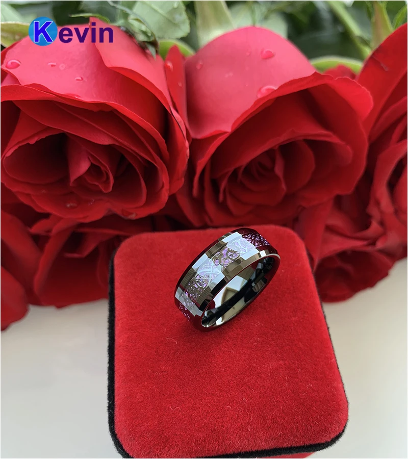 Кольцо с черным драконом обручальное кольцо вольфрам фиолетовой вставкой из