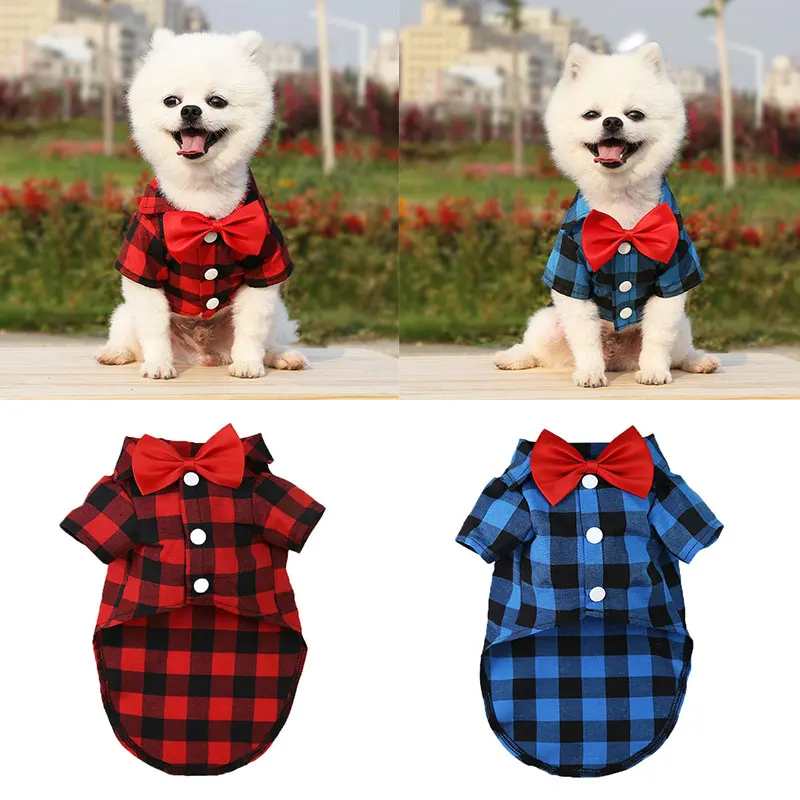 

Bow Tie Shirts Gentleman Style Pet Shirts Dog Plaid Shirts Comfortable Universal Pet Supplies Universal Checked Pet Costume