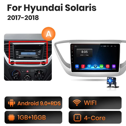 1-16GB WIFI-A AWESAFE PX9 для hyundai Solaris Verna автомобильный Радио Мультимедиа Видео плеер gps No 2din 2 din Android 9,0 2G+ 32G - Цвет: 1-16GB WIFI-A