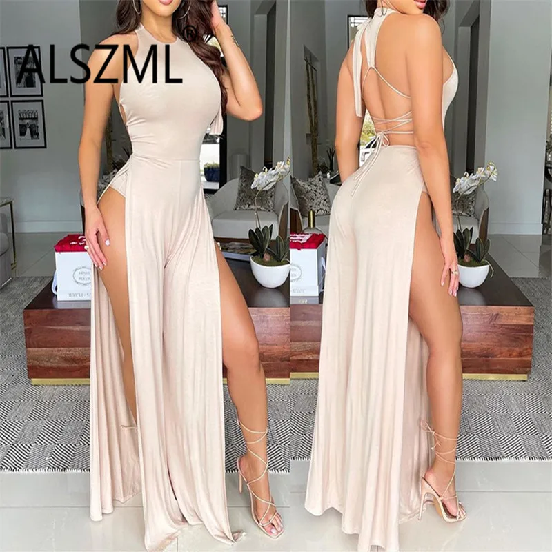 Простые однотонные комбинезоны с открытой спиной Сексуальные облегающие