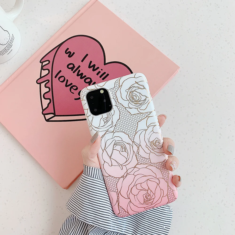 Роскошный 3D чехол для телефона с рисунком розы IPhone 11 2019 Pro градиентом мягкий из