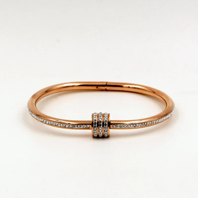 Модное розовое золото цвет цилиндр с тремя рядами грязи Кристалл браслет из