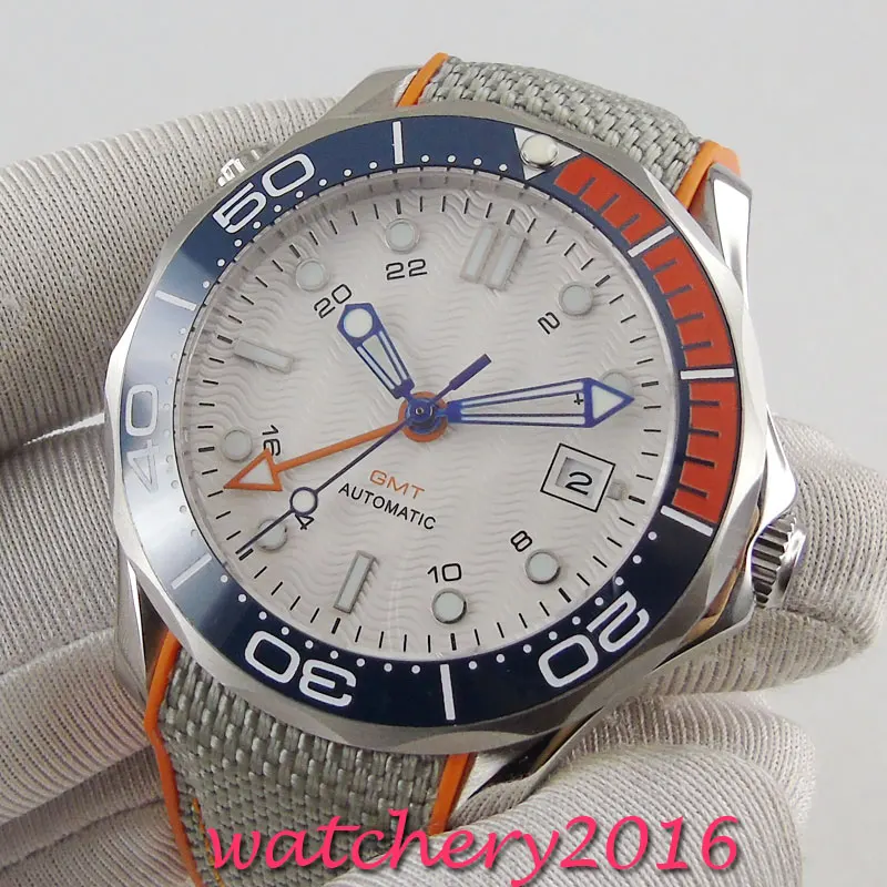 Стерильные мужские часы 41 мм с белым циферблатом сапфировое стекло чехол из