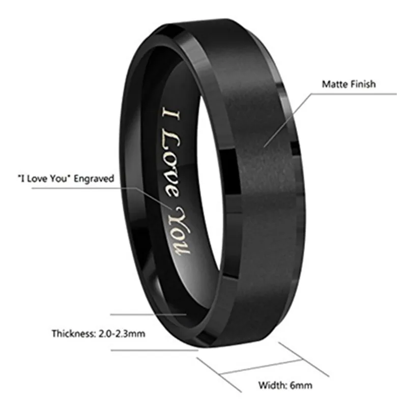 

8mm 6mm Black Tungsten Wedding Couple Bands Rings Men Women Matte Brushed Finish Center Engraved"I Love You" Jewelry