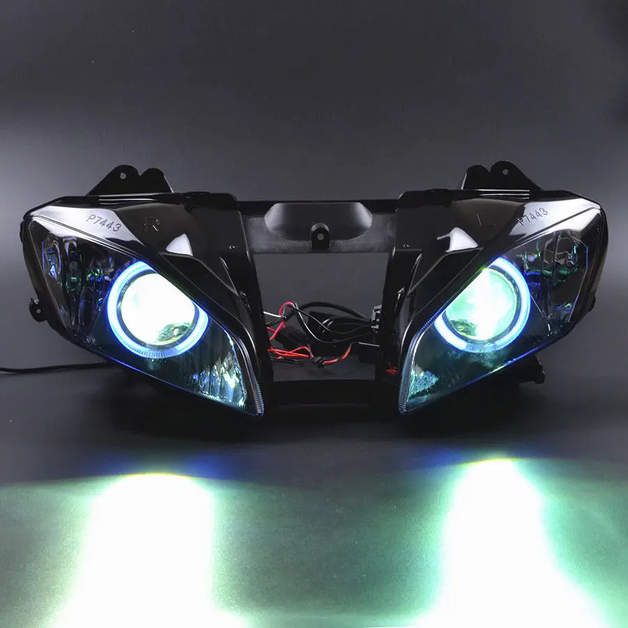 Мотоциклетная передняя фара на заказ проектор HID в сборе синие глаза ангела