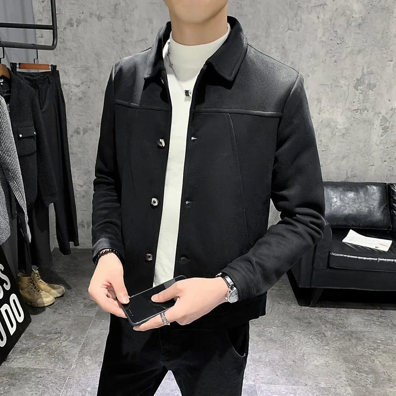 Мужское шерстяное пальто с отложным воротником повседневная куртка из смесовой