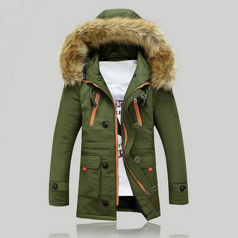 army green Новинка, зимняя куртка для мужчин, Повседневная теплая парка, Мужское пальто, модное, съемный мех, с капюшоном, мужские куртки и пальто, Veste Homme размера плюс - Цвет: army green