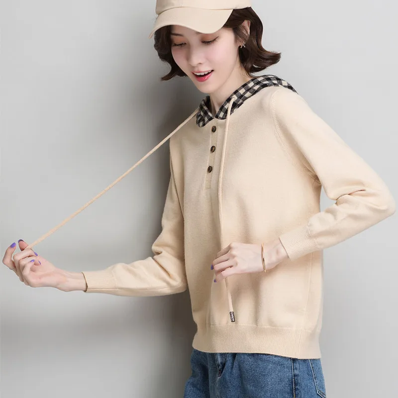 

New Hooded Sweater Women Pullover Long-Sleeved Sports Loose and Plus-sized Sweater