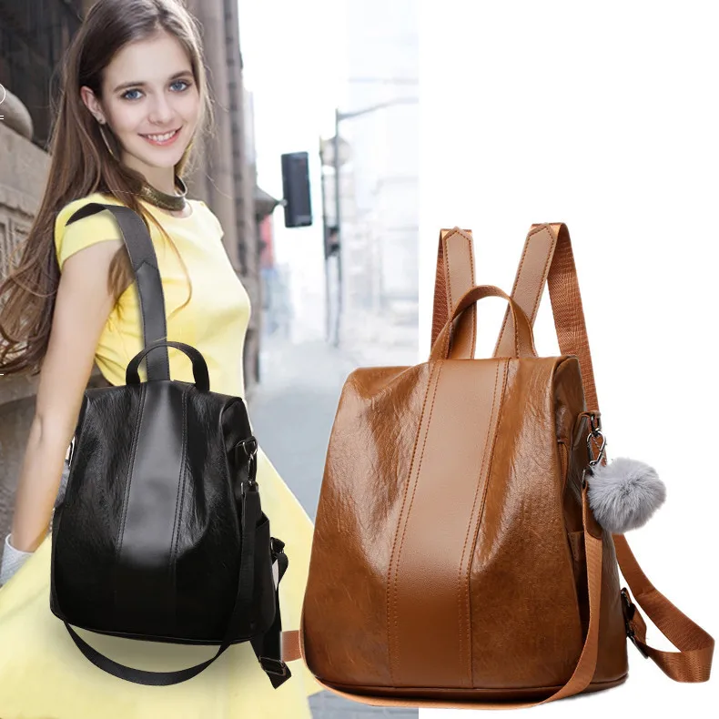 

Backpack Ladies Korean Pu Soft Leather Tide Wild Casual Large Capacity School Bag Backpack Purse for Women