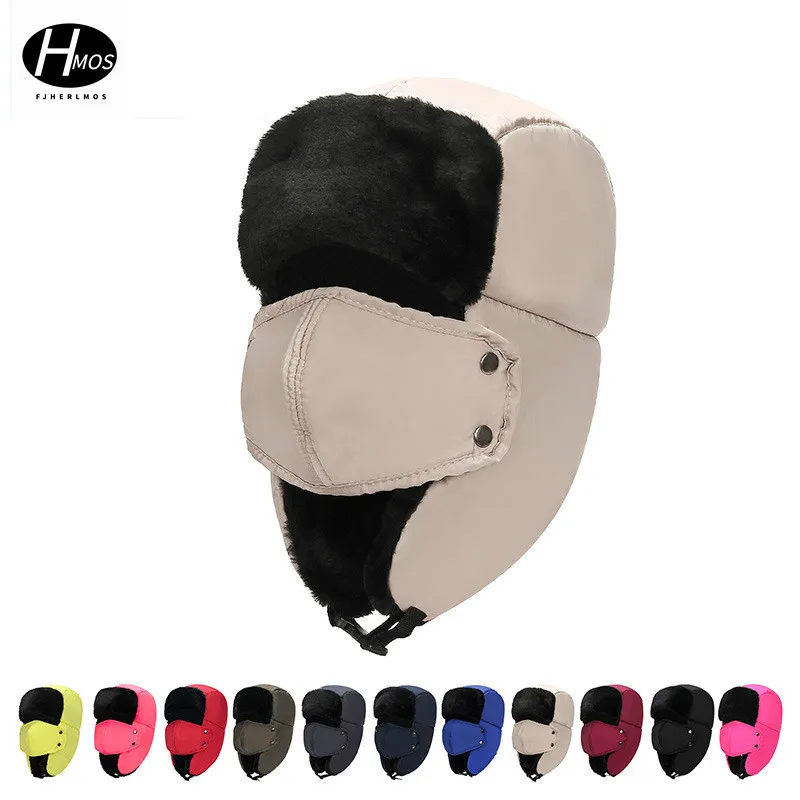 Winter Cold Thickening Plus Velvet Leifeng Cap Men And Women Outdoor Ear Protection Warm Cotton Hat Mask Nose Protection Hat