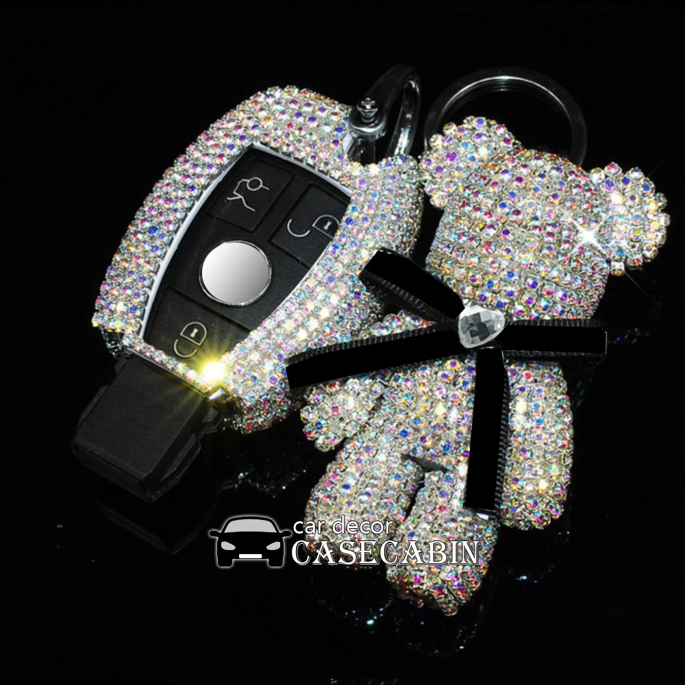 

Bling Crystal Diamante Diamond Bear Case Cover For Mercedes Benz E C G M R S Class 204 212 216 SLS SLK GLK CLK E400 Key Fob U0