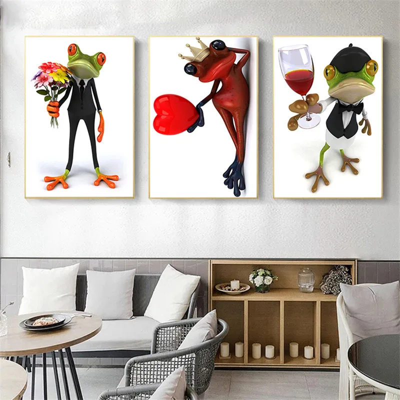 

Romantic Frog Posters and Prints Animal Canvas Painting Scandinavian Modern Minimalist Nordic Art for Baby Kids Room Home Decor