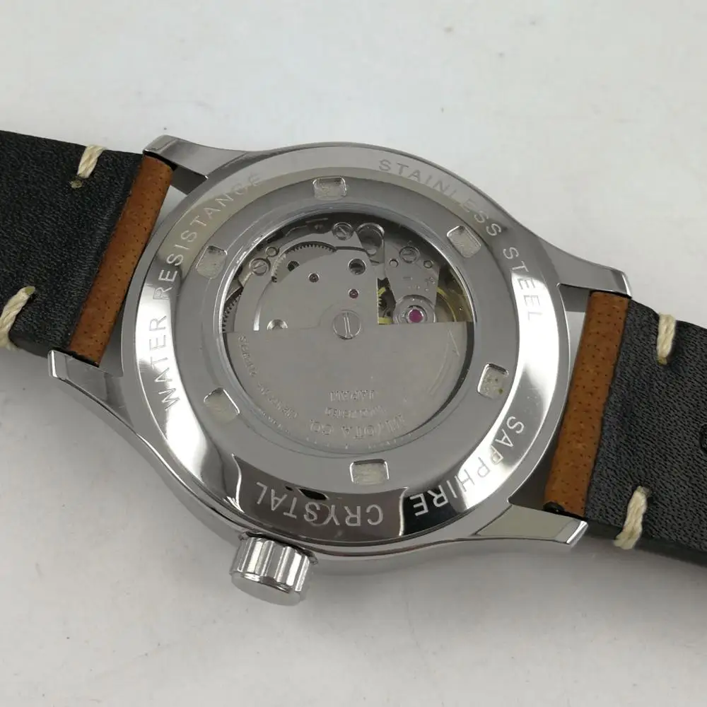 Мужские автоматические часы с черным стерильным циферблатом и сапфировым