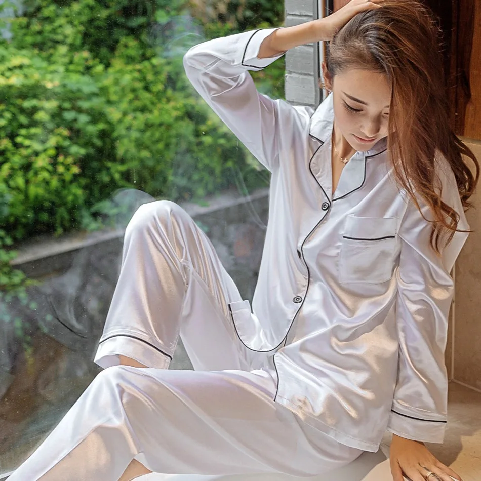

Women Pajamas Sleepwear 2021 Summer Long Sleeve Mujer Pijamas Sexy Nightwear 2PC Silk Satin Pyjamas Sets For Woman Plus Size 5XL