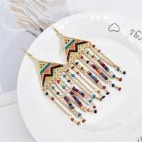 vintage long fringe earrings for women party boho colorful resin beads pendant tassel earring ethnic drop earings jewerly gift
