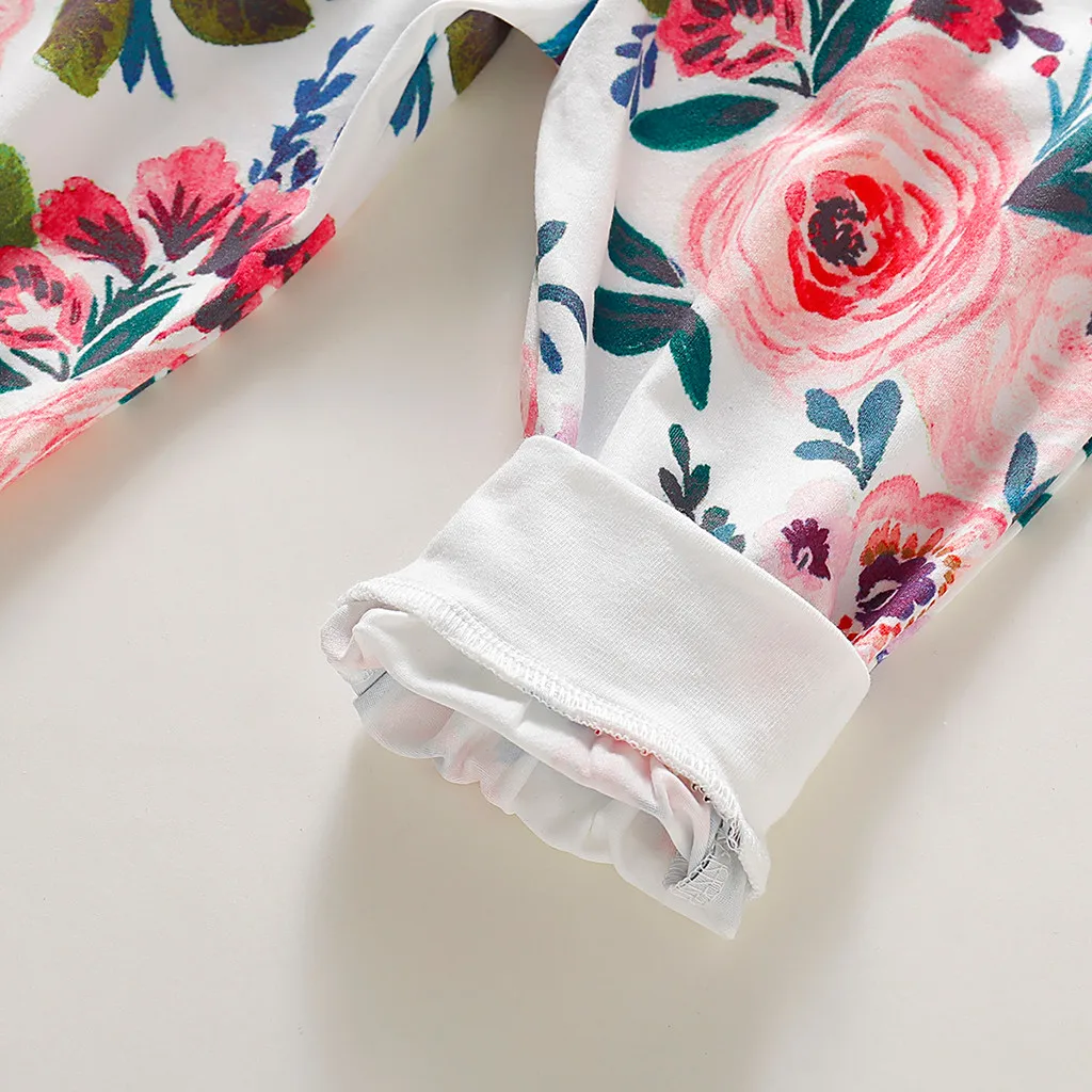 Футболка с длинными рукавами и цветочным принтом для маленьких девочек Топы +