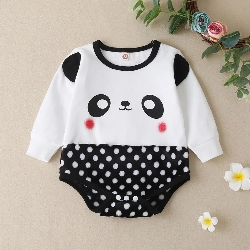 

New Cute Baby Bodysuit Baby Girl Romper Baby Jumpsuit Panda Patchwork Dot Long Sleeve Baby Romper Cotton Baby Boy Clothes 0-18M
