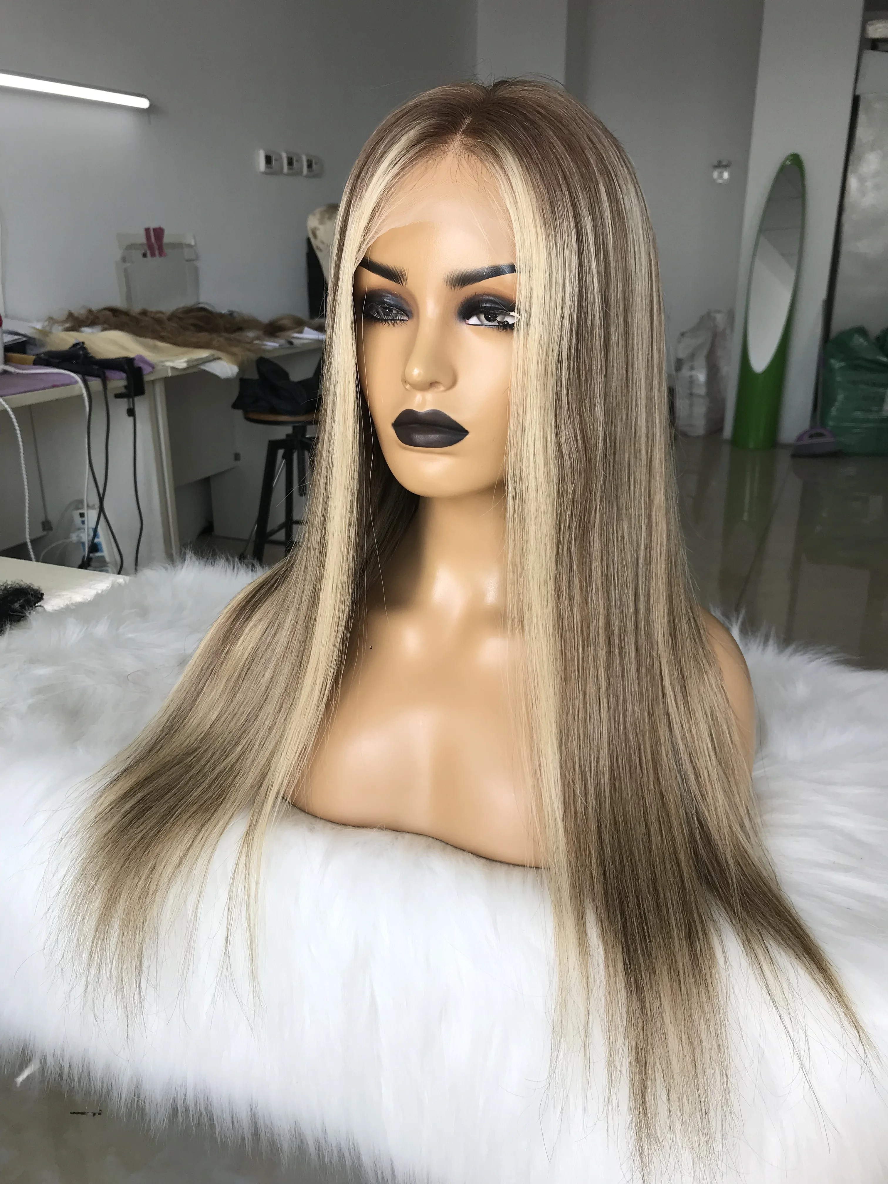 QueenKing волос полный Европейский человеческих волос парик шнурка 150% плотность CAMI Цвет T7/7/24 эффектом деграде(переход от темного к Цвет парики для женщин
