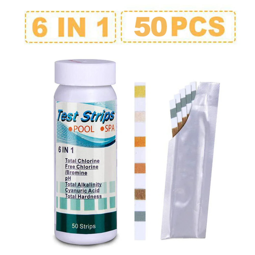 

6 In1 Test Paper Swimming Pool SPA Test Strips Chlorine pH Alkalinity Water Hardness 50Pcs Test Paper For Water Test Tool