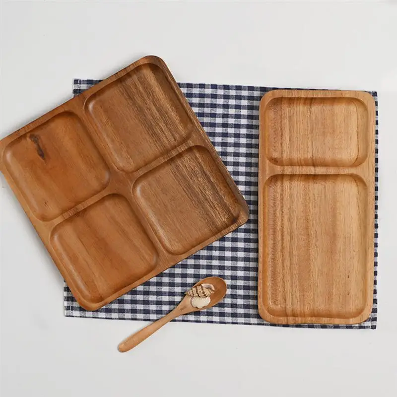 

Wood Compartment Tray Home Plate Snack Divider Fruit Plate (Light Brown)