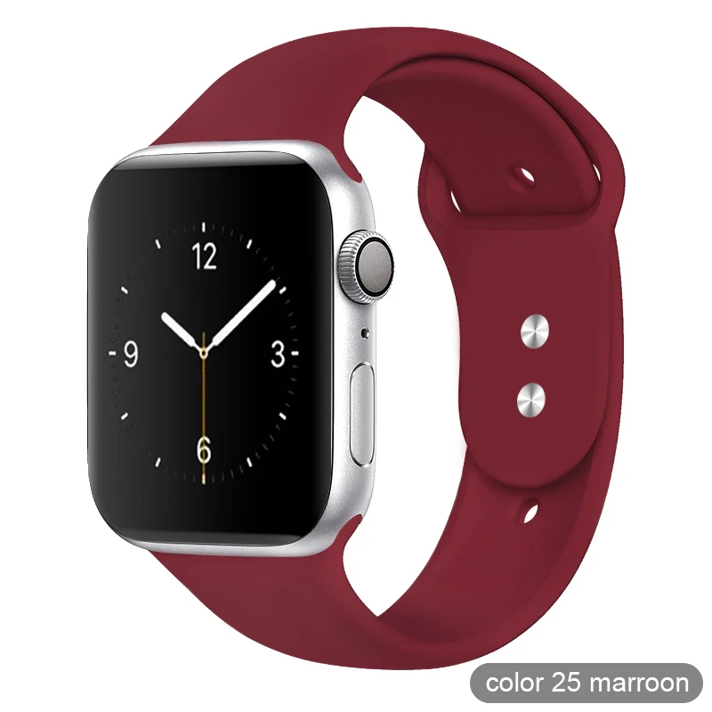 Цветной мягкий силиконовый спортивный ремешок для Apple Watch серии 1 2 3 4 5 38 мм 42 мм резиновый ремешок для часов 40 мм 44 мм iWatch 4/5 - Цвет ремешка: 25 marroon