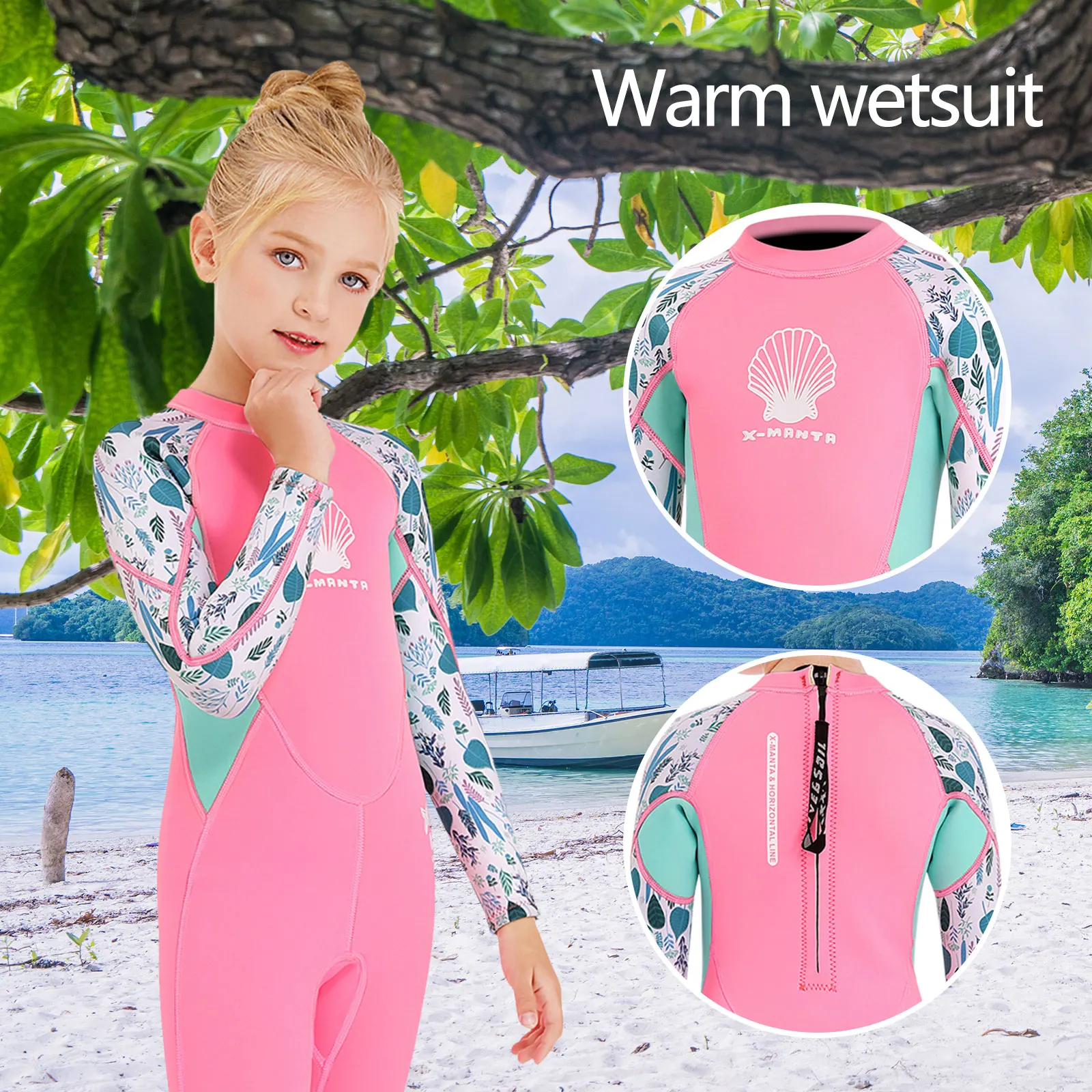 Детский цельный купальник для девочек Цельный с длинным рукавом и защитой от