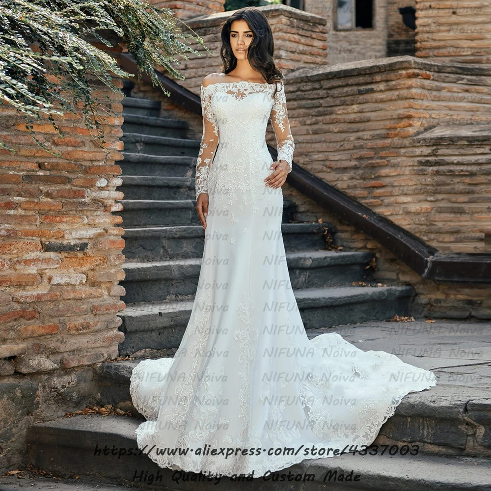 Robe de Mariee/свадебное платье с длинными рукавами и открытыми плечами 2020 невесты