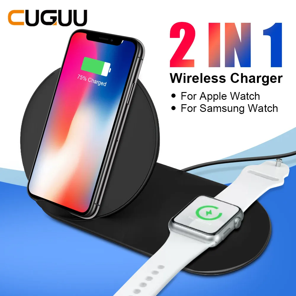 2 в 1 Qi Беспроводное зарядное устройство для iPhone iWatch Samsung Xiaomi Беспроводная
