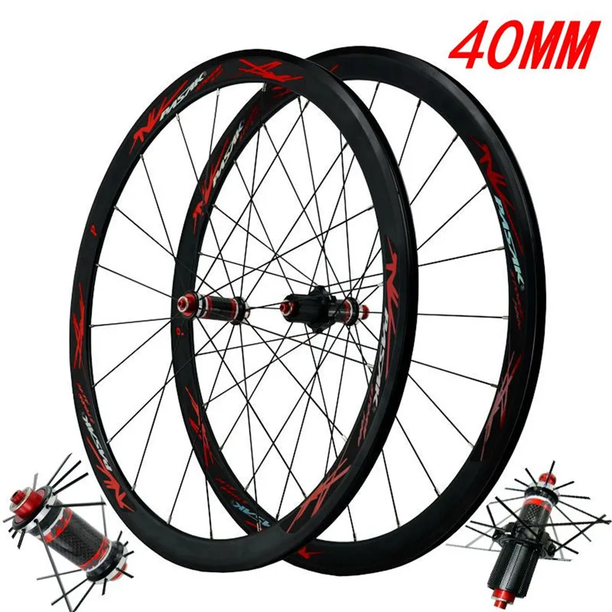 Online 700C Bicicletta In Fibra Di Carbonio Hub Tirare Dritto Bici Da Strada C/V Freno Ruote 40 Millimetri Nero Opaco Cerchio In Alluminio Anello Set Di Ruote