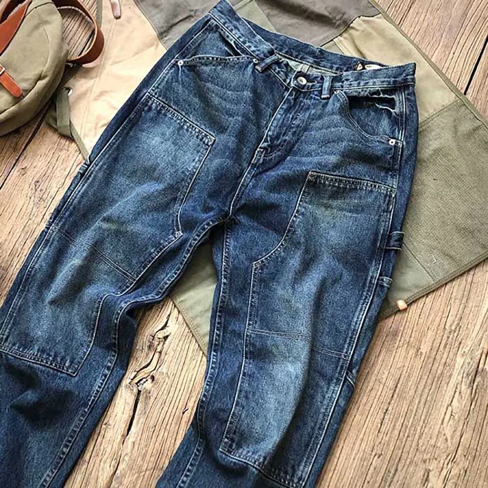 Loose Baggy Cargo Jeans Men Casual Denim Pants Straight Hiphop Harem Trousers Streetwear Thick Heavy Pockets Joggers Clothing