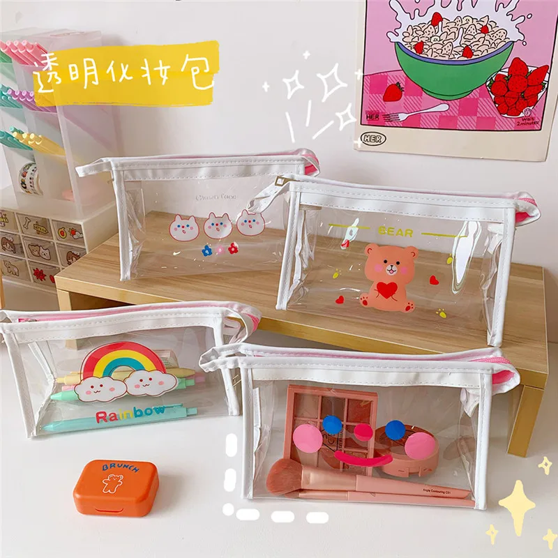 

Прозрачная сумка для туалетных принадлежностей, прозрачная Водонепроницаемая косметичка с молнией и мультяшным принтом