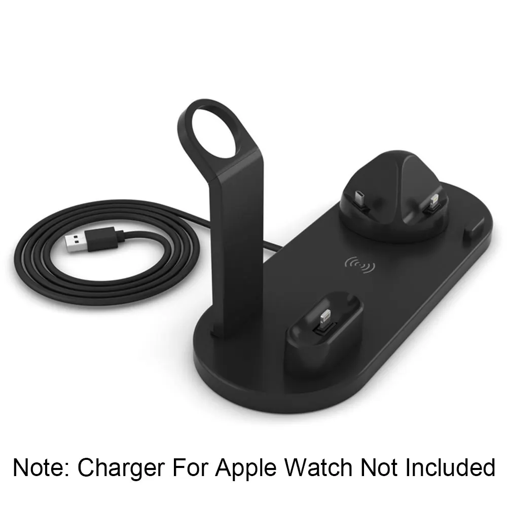 4 в 1 беспроводная зарядная док-станция для Apple Watch 3 2 airpods iPhone X XS Max XR 8 Plus Qi Быстрое беспроводное зарядное устройство Подставка - Color: Black