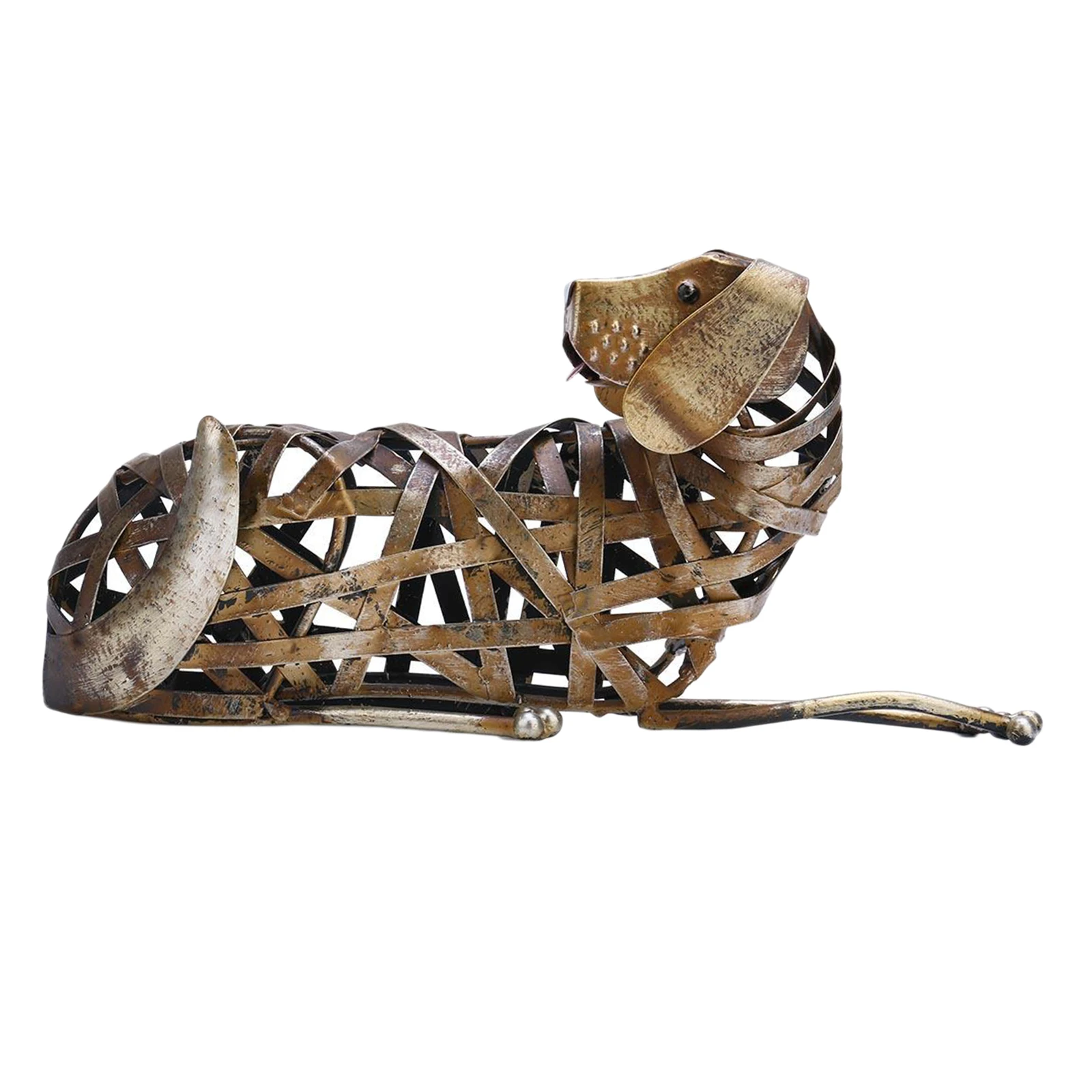 

Animal Statue Ornaments Sculptures Collectible Figurines Metal Iron Braided Dog