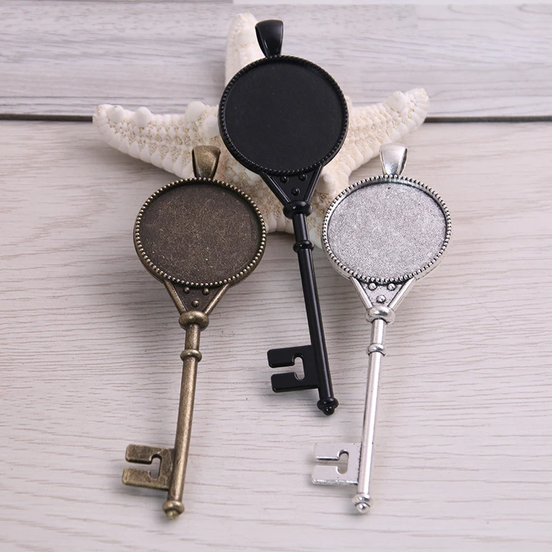 

SWEET BELL 6pcs 25mm Inner Size Three Color Metal Alloy Simple Key Flower Love Cabochon Pendant Setting Jewelry Findings