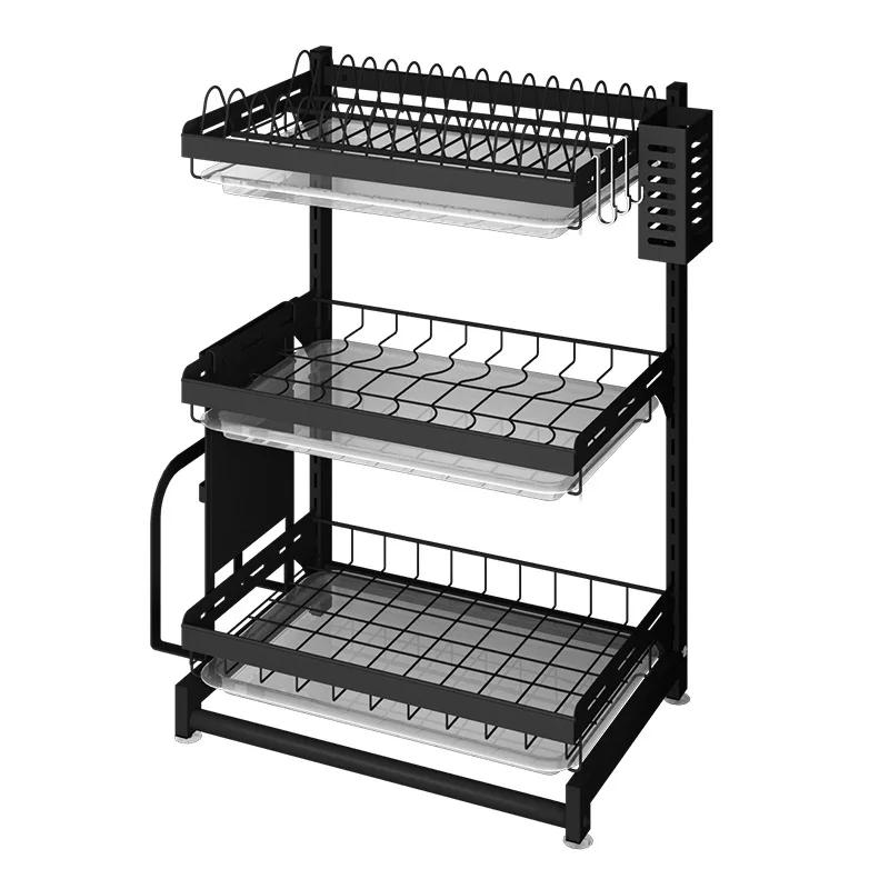 

Black stainless steel bowl rack Floor drain rack Kitchen storage shelf table top dish rack Kitchen kitchen accessories organizer