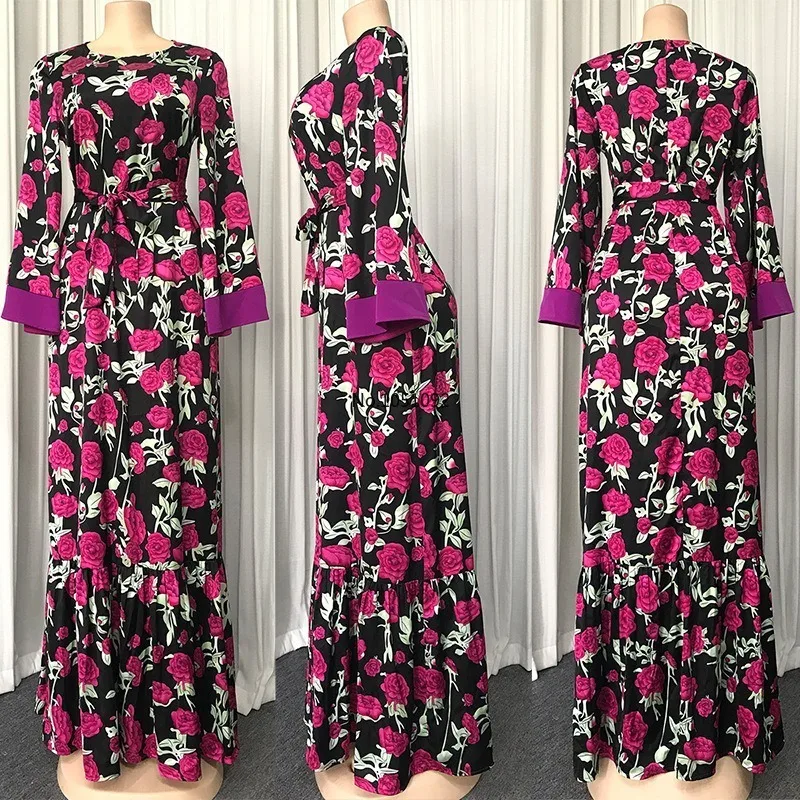 Свободное платье для мамы в африканском стиле большого размера с круглым вырезом