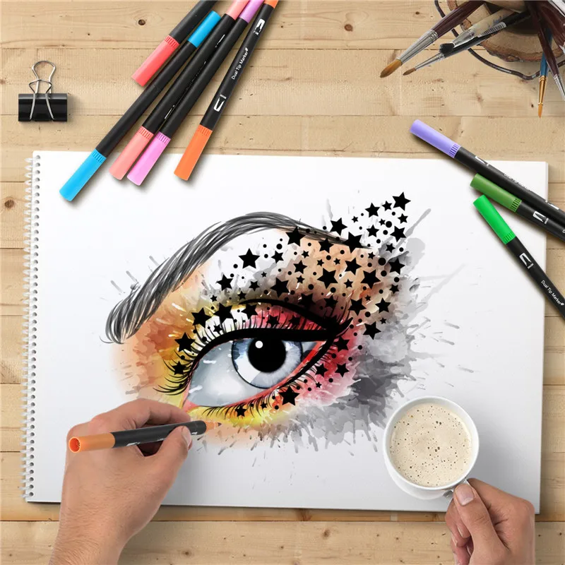 

Fineliner Dual Tip Brush Art Markers Pen 12/48/72/100/120 Colors Watercolor Pens for Drawing Painting Calligraphy Art Supplies