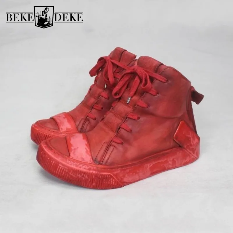 Мужские высокие ботинки ручной работы винтажные кроссовки из натуральной