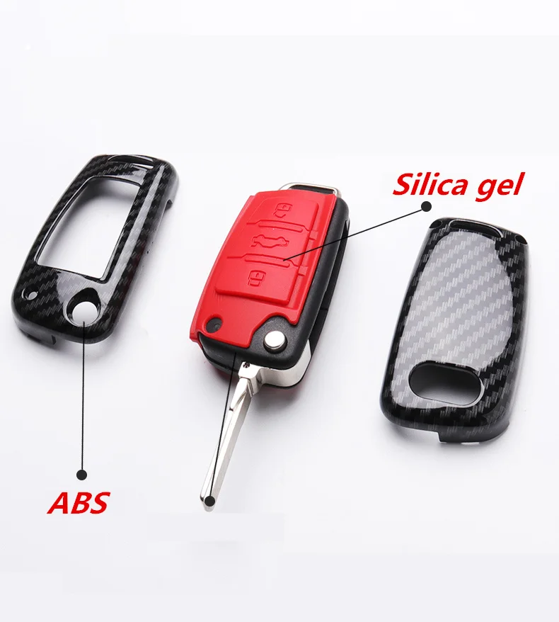 

New Carbon fiber ABS Silica Gel Car Key Case FullCover For Audi A1 A3 A4 A5 Q7 A6 C5 C6 Car Remote Shell Car-Styling Accessories