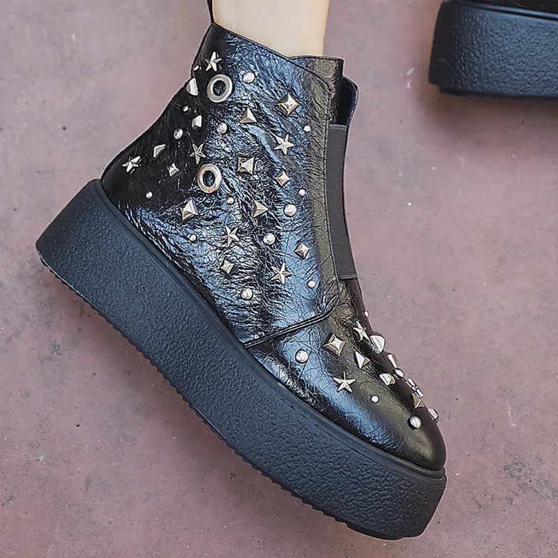 Buonoscarpe 2019 New Leather Martin Boots Retro Flat Autumn And Winter Ladies Bare Fashion Trend Roman Thick-soled | Обувь