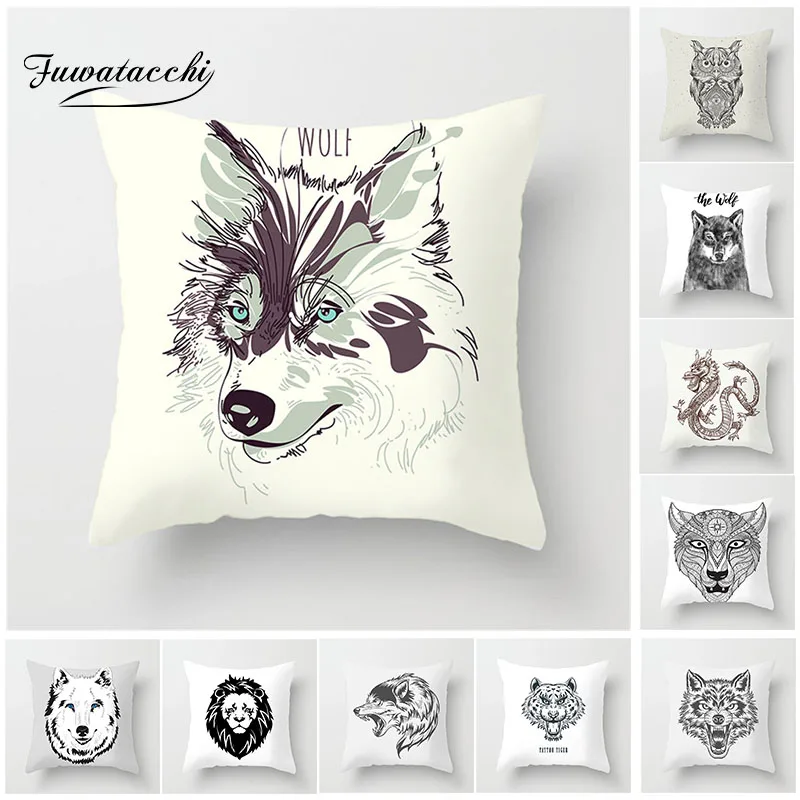 Чехол для подушки с изображением животных Льва волка дракона совы ящерицы