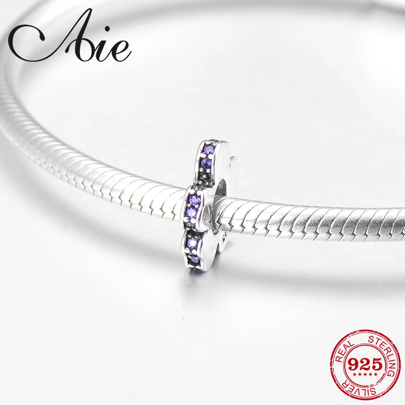 Модные бусины-разделители из серебра 925 пробы с фиолетовым кубическим цирконием