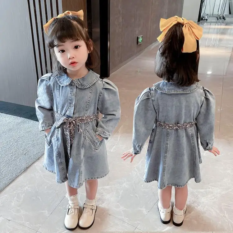 

Girls' Fall Waist Denim Dress Flower Girl Dresses Kids Dresses for Mommy and Me Dress Toddler Girl Fall Clothes 2022 Girls Dress