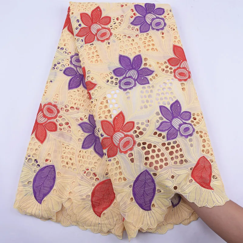 Latest 100% Cotton Lace fabric African 2020 Swiss Voile in Switzerland with Stone Tissus Dentelle High Quality 5Yards | Дом и сад