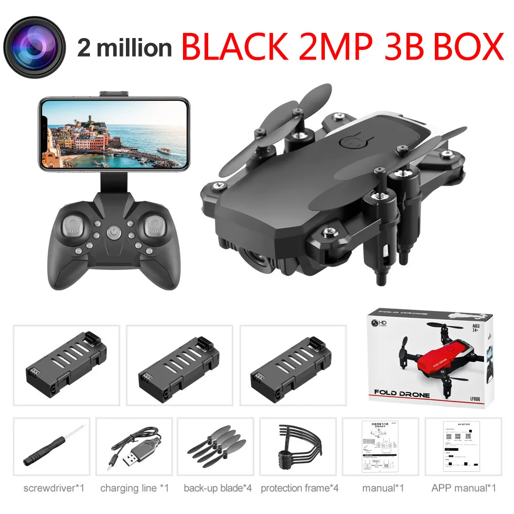 Black 2MP 3B LF606 квадрокоптер мини Дрон с 4K камерой HD складные дроны один ключ возврат FPV Следуйте за мной RC вертолет Квадрокоптер детские игрушки - Цвет: Black 2MP 3B