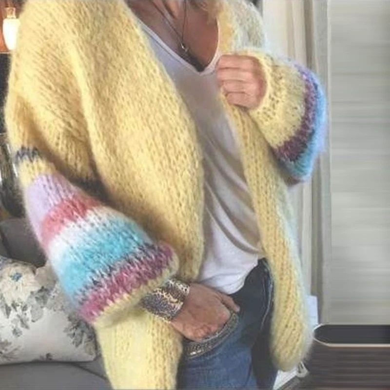 

Plus Size 5XL Lantern Sleeve Cardigan 2020 Women Fall Winter Fashion Clothes Knitted Coats Ladies Knitwear Sweater Outwear