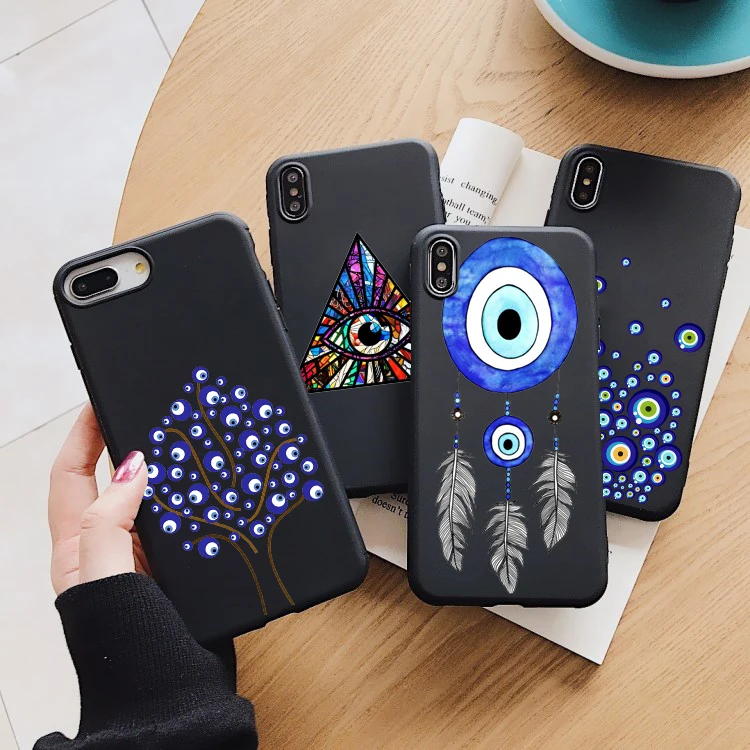 

Evil Eye Illustrations black Phone Case For Apple iPhone 11Pro 12pro MAX X XR XSMAX 6s 6 7 8 Plus 5S SE 12mini Soft TPU Cover