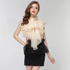 Женская шифоновая блузка без рукавов, брендовая модная одежда больших размеров с оборками и цветочным воротником-стойкой, Роскошная блузка-топ для лета 2021