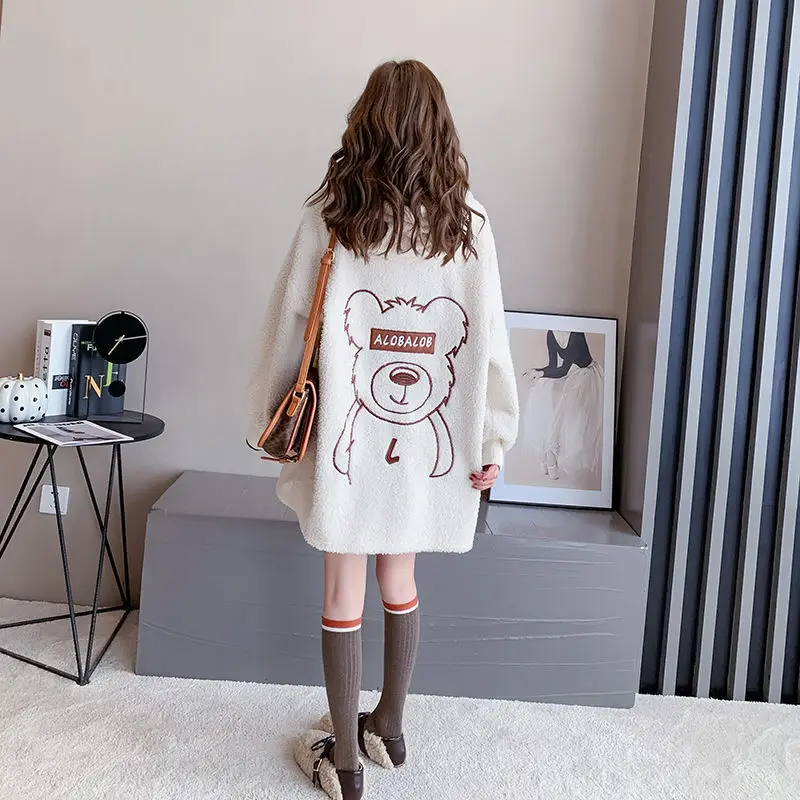 

2020 New Korean Autumn Winter Versatile Loose Plush Thickened Student Cashmere Women's Languid Coat Fashion Trend Casual Top