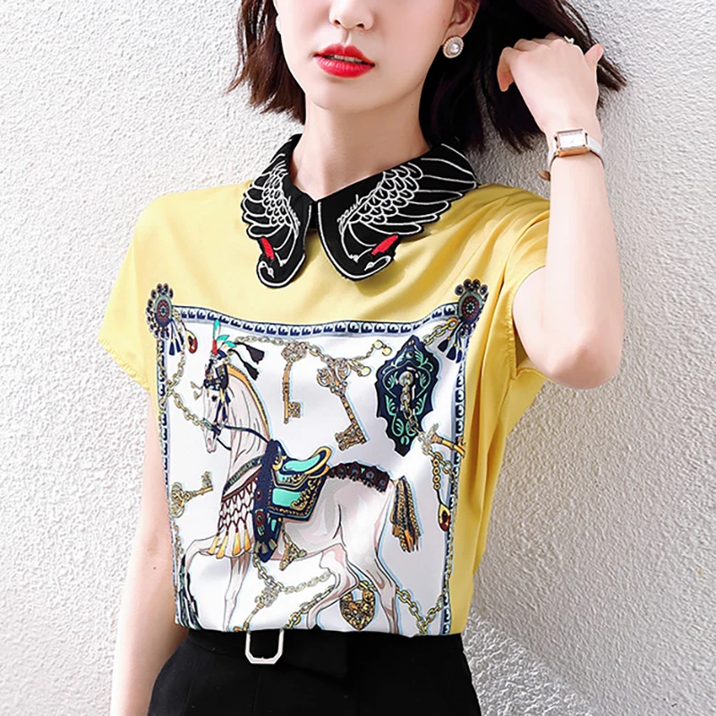 

Blouses Women 2021 fashion Temperament Chiffon Animal Soft Retro Summer Chic Ladies Shirts Fresh Popular Trendy Femme Clothing